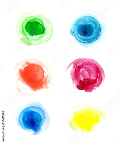 Decorative paint collection of multicolor circles, stains, artistic abstract set