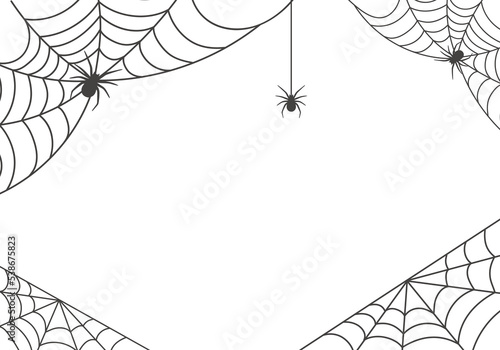 Spiders and cobweb background, scary halloween symbol isolated on white background