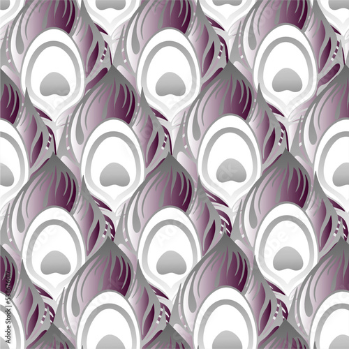 purple gray volumetric peacock feathers seamless pattern, texture, design