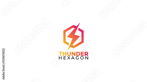 thunder hexagon Logo abstract design vector template. Lighting bolt icon
