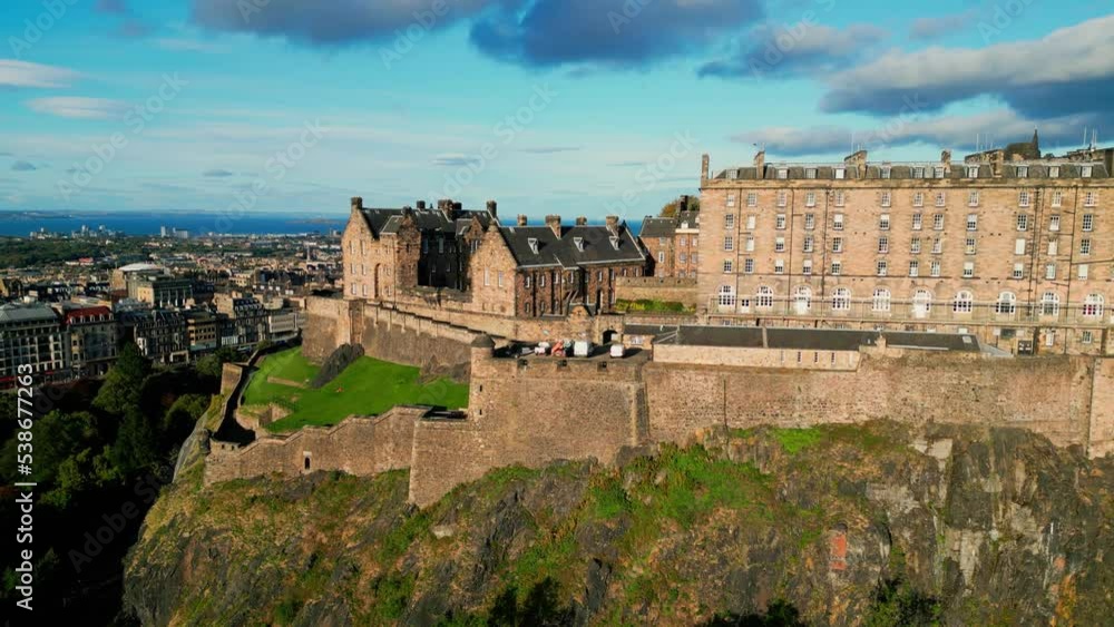 Aerial view over Edinburgh Castle on Castle Hill