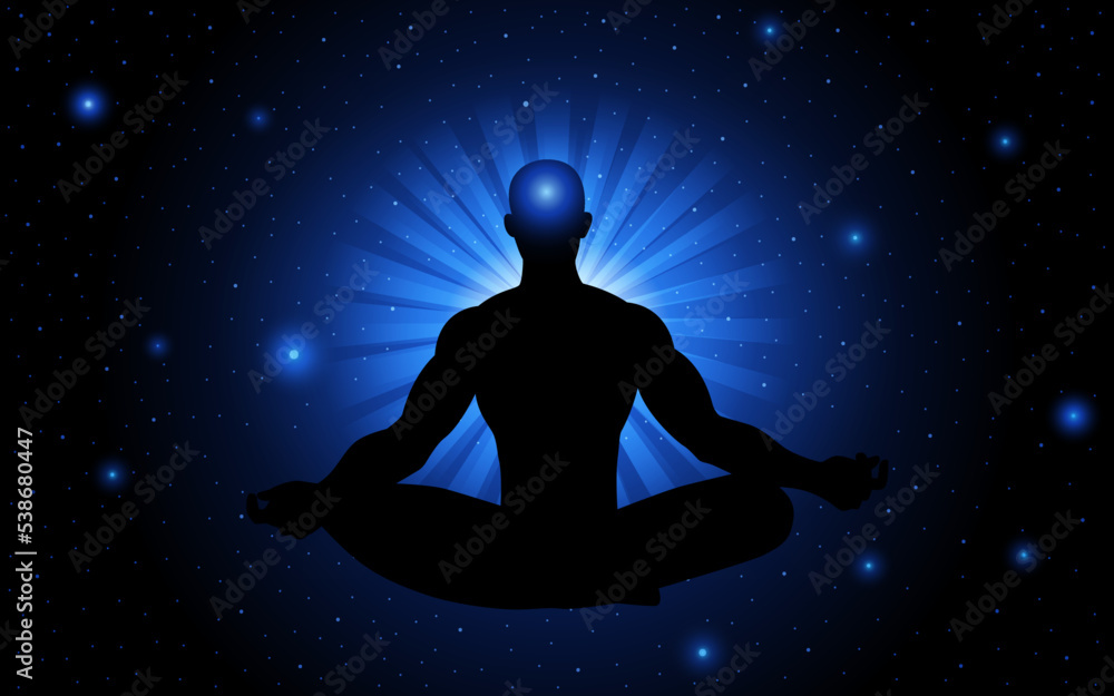 Man figure meditating on space Man figure meditating on space