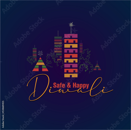 Play safe and happy diwali with Crackers home illustration. photo