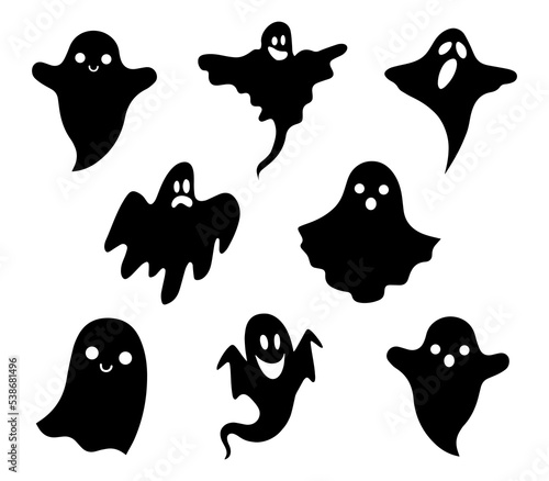 Holiday collection of scary ghosts for Halloween. Gothic halloween sticker pack as prints, patterns for graphic or fashion design.