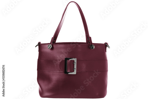 Large burgundy women's bag with an iron buckle