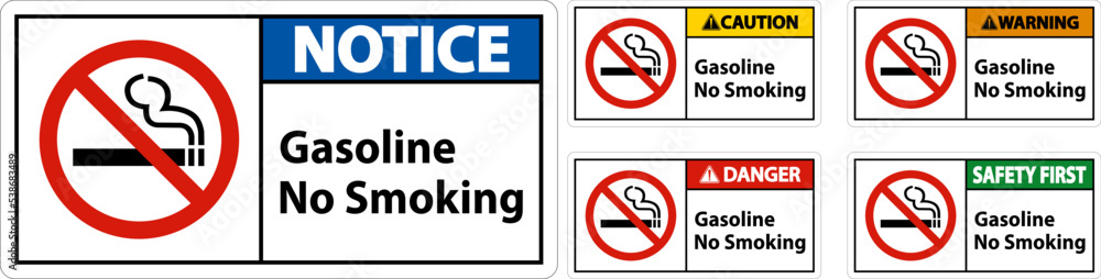 Gasoline No Smoking Sign On White Background Gasoline No Smoking Sign On White Background