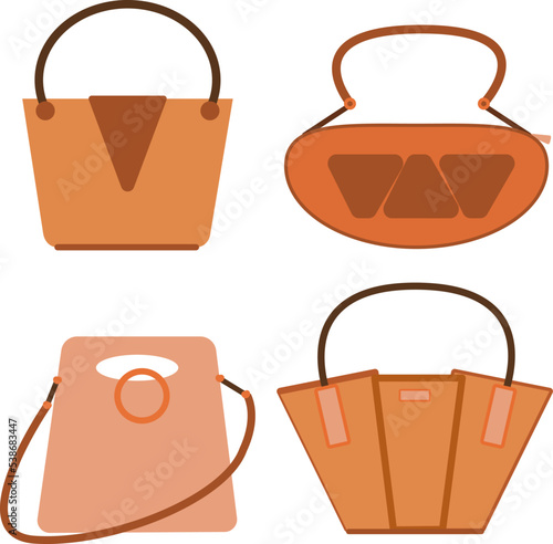 Illustration of a set of beige women's handbags