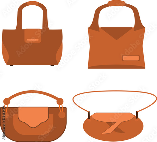 Illustration of a set of brown women's handbags