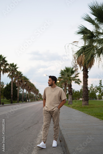 Handsome man on palm street.