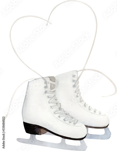 Hand drawn watercolor white ice skates