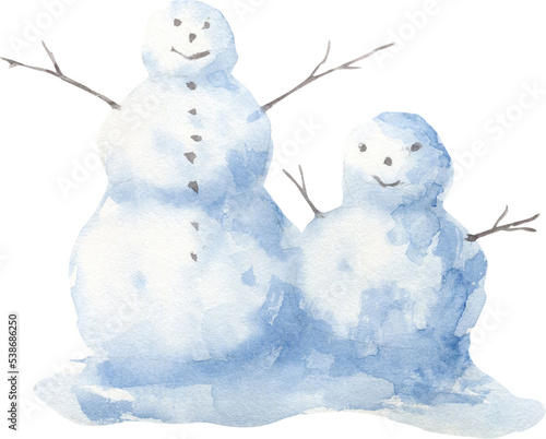 Hand drawn watercolor snowmen