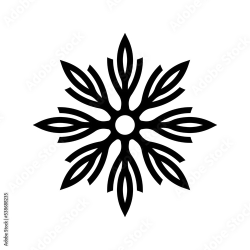 Snowflake icon. Black contour linear silhouette. Front view. Vector simple flat graphic illustration. Isolated object on a white background. Isolate.