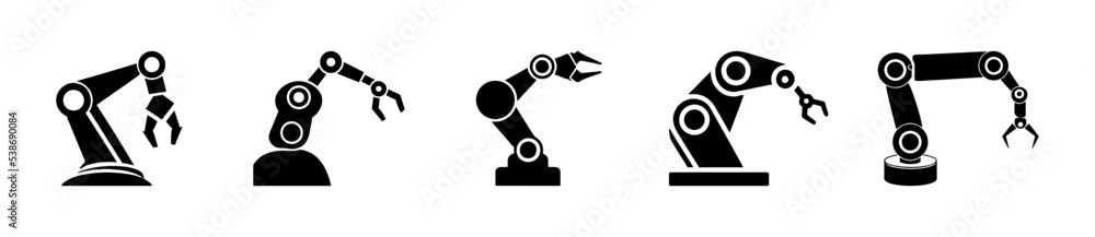 Robotic hand manipulator silhouette symbol icon. Robot limb logo. Robot arm. automation, robot, CNC shape logo. Robotic hand manipulator silhouette symbol icon. Robot limb logo. Robot arm. automation, robot, CNC shape logo.