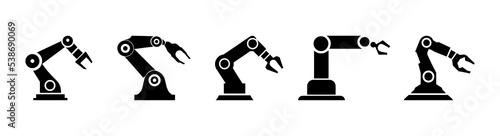 Robotic hand manipulator silhouette symbol icon. Robot limb logo. Robot arm. automation, robot, CNC shape logo.