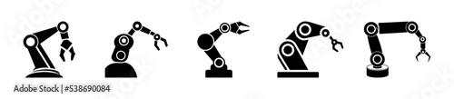 Robotic hand manipulator silhouette symbol icon. Robot limb logo. Robot arm. automation, robot, CNC shape logo.