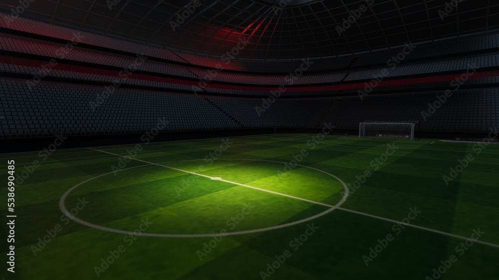 Fototapeta premium Football stadium at night. An imaginary stadium is modelled and rendered, 3d illustration 