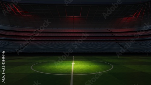 Football stadium at night. An imaginary stadium is modelled and rendered  3d illustration 