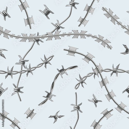 Barbed wire pattern. Barriers for prisons steel seamless templates decent realistic illustrations