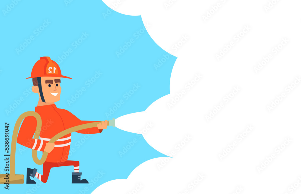 Firefighter. brave professional firefighter in orange costume. Vector background with empty place Firefighter. brave professional firefighter in orange costume. Vector background with empty place