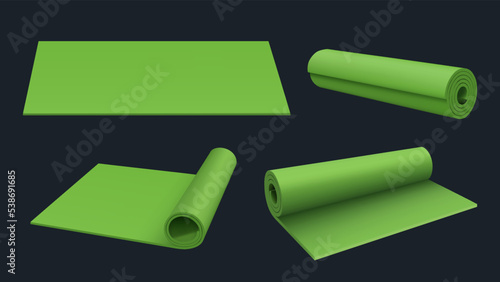 Yoga mat. Carpets for gymnastic sport exercises travel or gym mat rug relaxing decent vector realistic templates