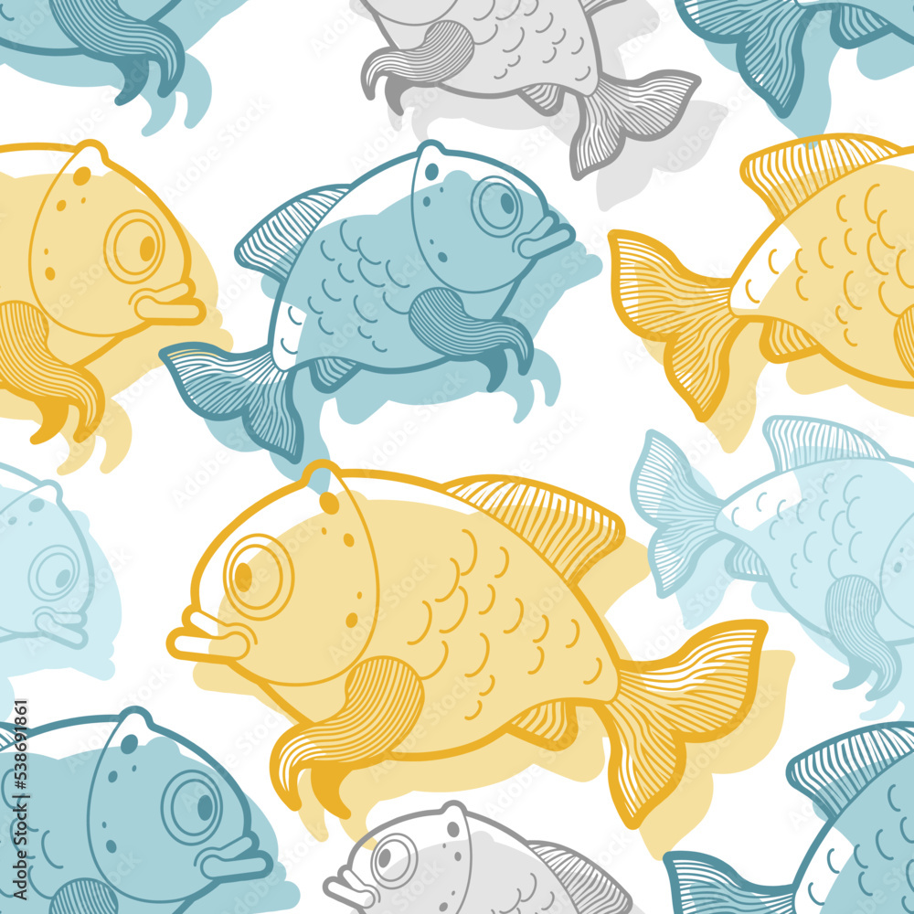 Fish Pattern seamless. Carp Background. Fishes Baby fabric texture