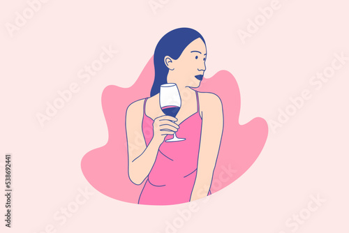 Illustrations beautiful woman enjoy holding merlot wine for International Merlot Day Design concept