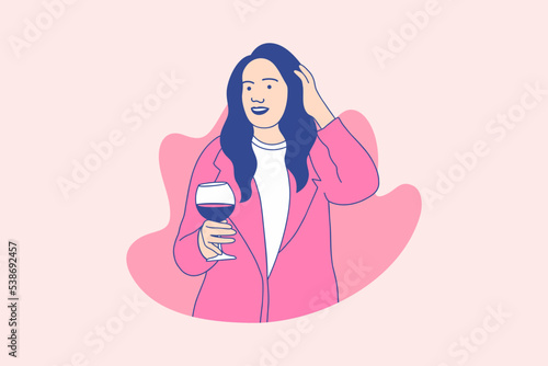 Illustrations beautiful woman enjoy holding merlot wine for International Merlot Day Design concept