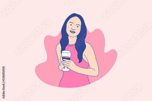Illustrations beautiful woman enjoy holding merlot wine for International Merlot Day Design concept