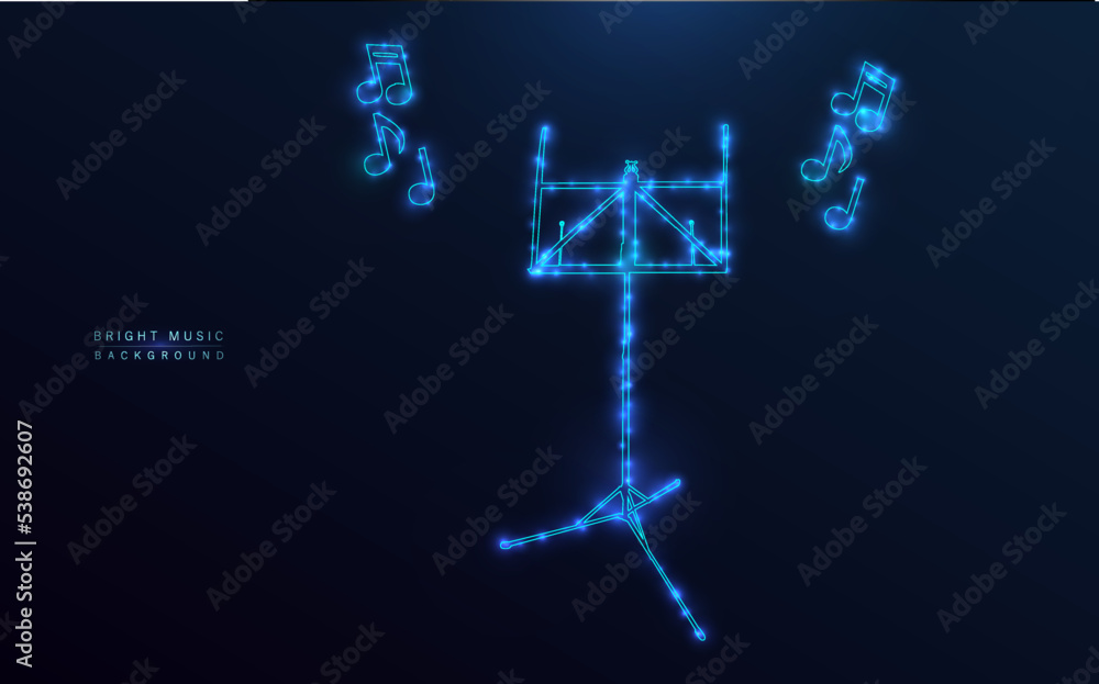 Starry music stand. Bright icon, outline design, with blue stars and ...
