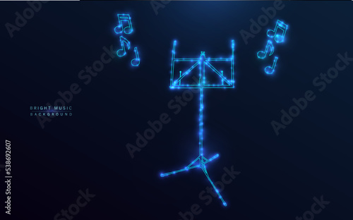 Starry music stand. Bright icon, outline design, with blue stars and light globes on a deep blue background.