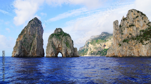 The famous Faraglioni Rocks off the coast of Capri in Italy