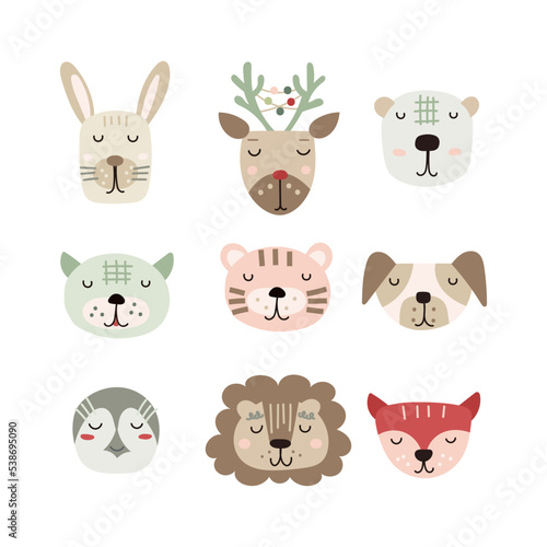 Fototapeta Naklejka Na Ścianę i Meble -  Set of cute baby animal faces. Vector illustration.