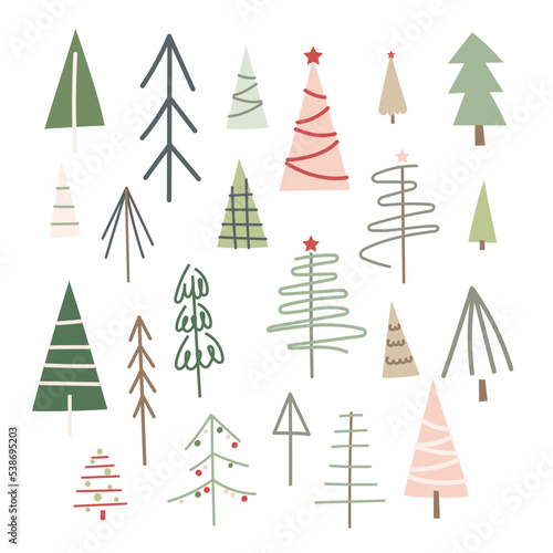 Set of Christmas trees. Vector illustration.