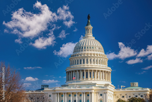 US Capitol over blue sky at sunny day