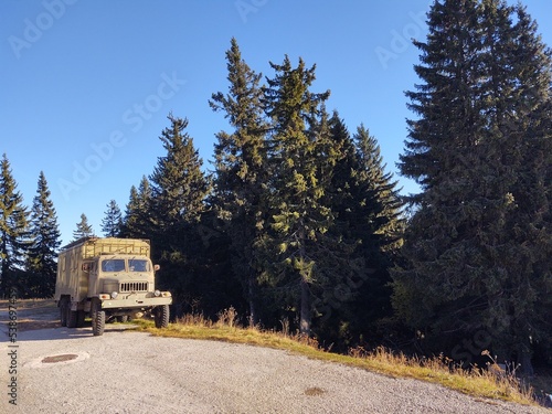 Old V3S machine standing on the road in the forest. Slovakia photo