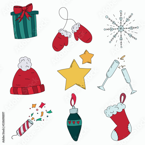 Christmas icons set.  Collection of Christmas elements. 