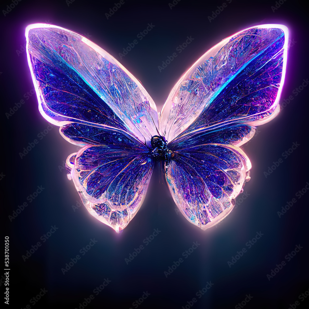 Abstract neon butterfly on a dark wall. 3D illustration. Stock Illustration  | Adobe Stock