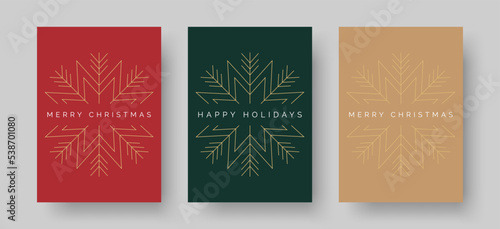 Christmas Card Vector Design Template. Set of Christmas Card Designs with Geometric Snowflake Illustration. Merry Christmas Greeting Card Concepts photo