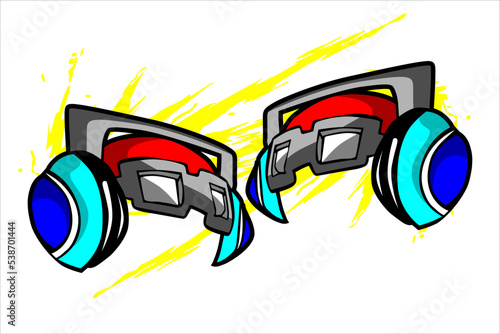 vector design of cool red headgear and blue airphone and racing glasses, looks unique