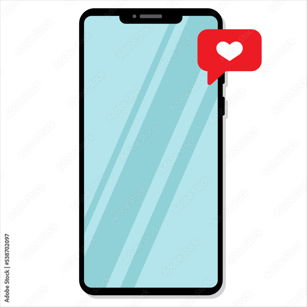 Cartoon illustration of smartphone. Love message. Vector illustration