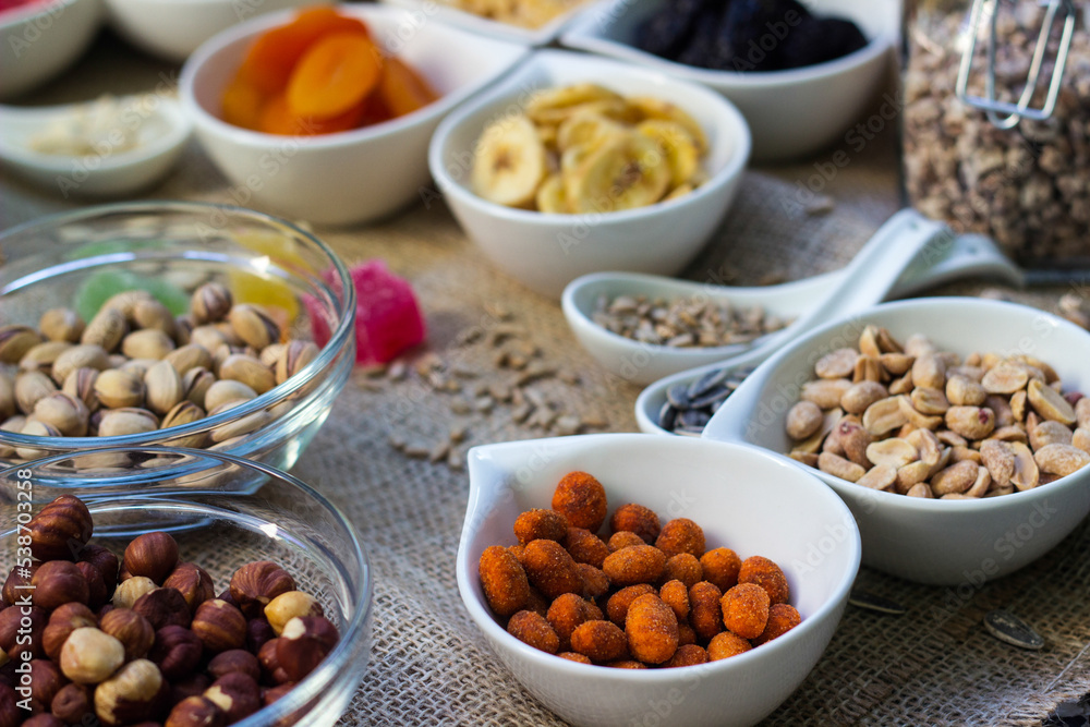 Bar with granola, dried fruits and nuts Bar with granola, dried fruits and nuts