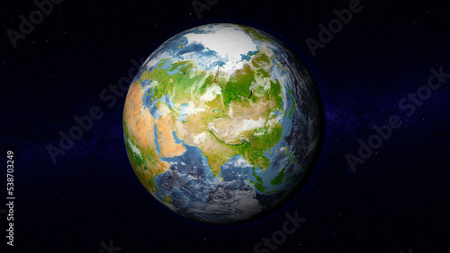 Realistic Earth globe focused on Asia