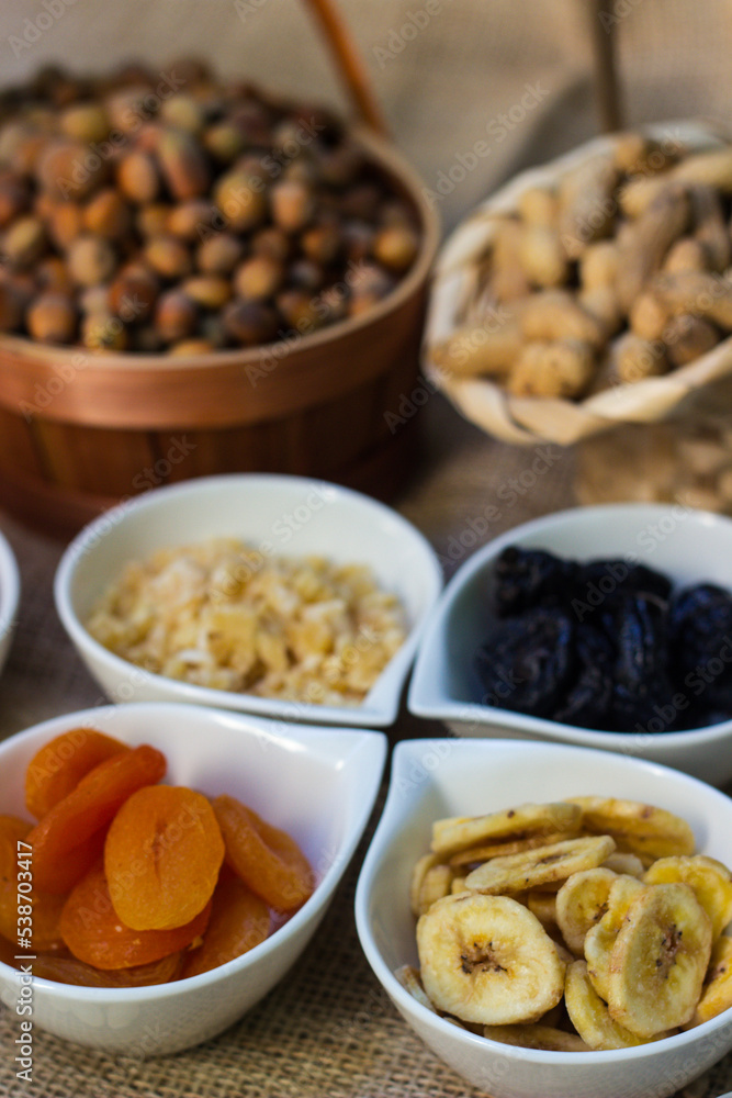 Bar with granola, dried fruits and nuts Bar with granola, dried fruits and nuts
