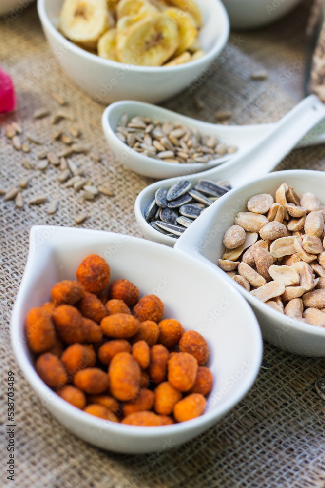 Bar with granola, dried fruits and nuts Bar with granola, dried fruits and nuts