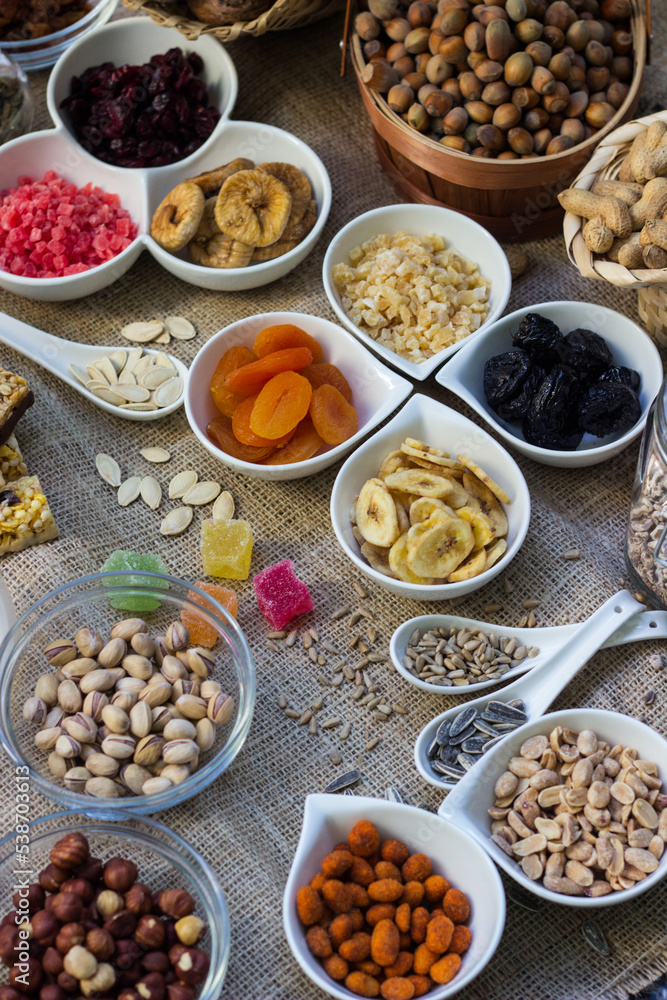 Bar with granola, dried fruits and nuts Bar with granola, dried fruits and nuts
