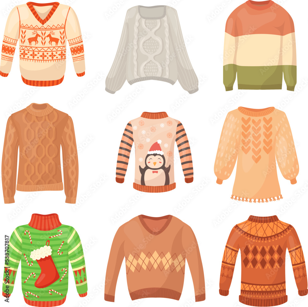 Cartoon wool sweater. Warm knit jumpers children sweatshirt