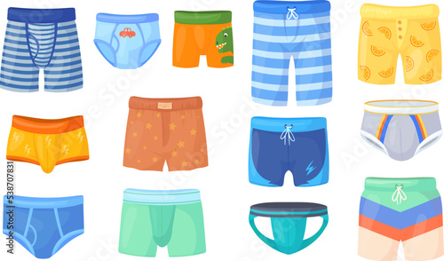 Mens underpants. Men underwear pants, briefs casual boxer panties or swimming trunks, white boy lingerie male garmenting funny shorts man clothes, cartoon neat vector illustration