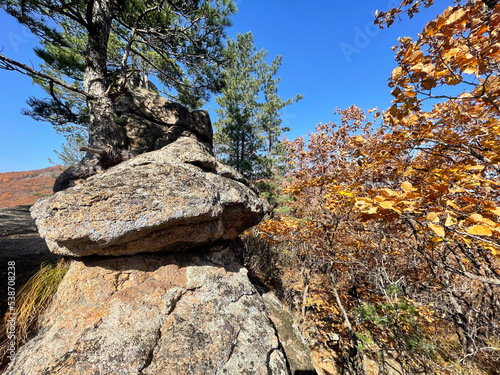 Stone remains in the gorge of the Cheeks of the Dardanelles in October in sunny weather. Russia, Primorsky Krai, Partizansky district photo