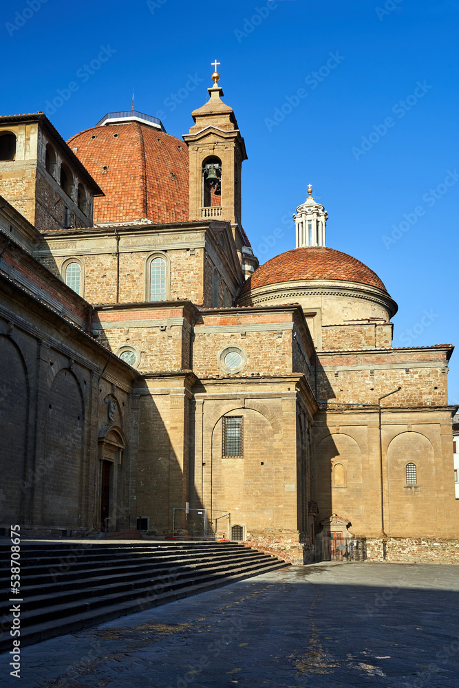 bell tower and dome of a medieval church in the city of Florence