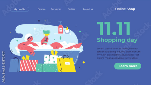flat 11 11 shopping day landing page template vector design illustration